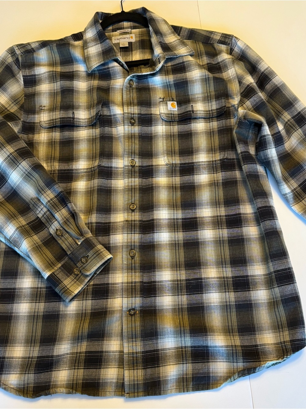 Carhartt Men's Green, Gray & Black Plaid Button-Down Shirt